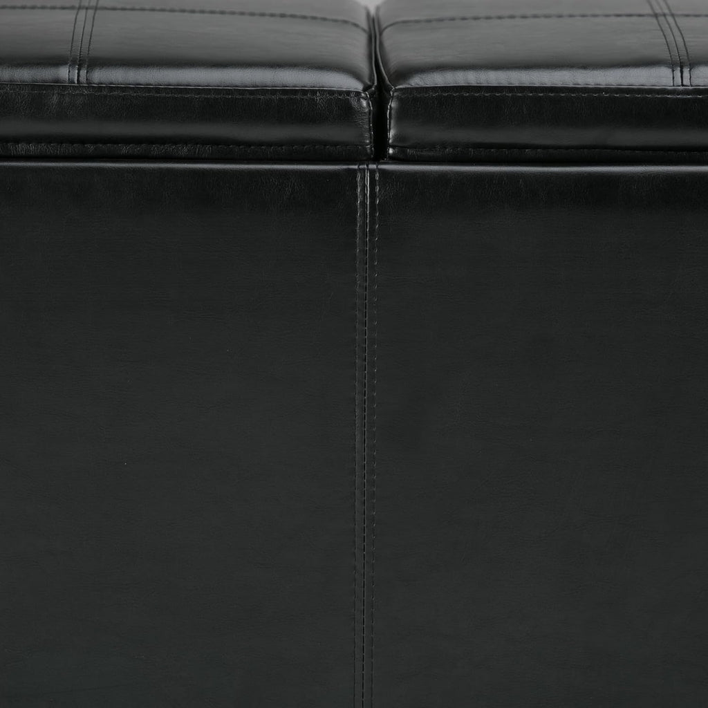 SIMPLIHOME Avalon Storage Ottoman - 42 inch Wide Upholstered Vegan Leather Rectangular Flip-Top Ottoman in Midnight Black, Contemporary Storage Coffee Table Ottoman for Living Room with Hidden Storage
