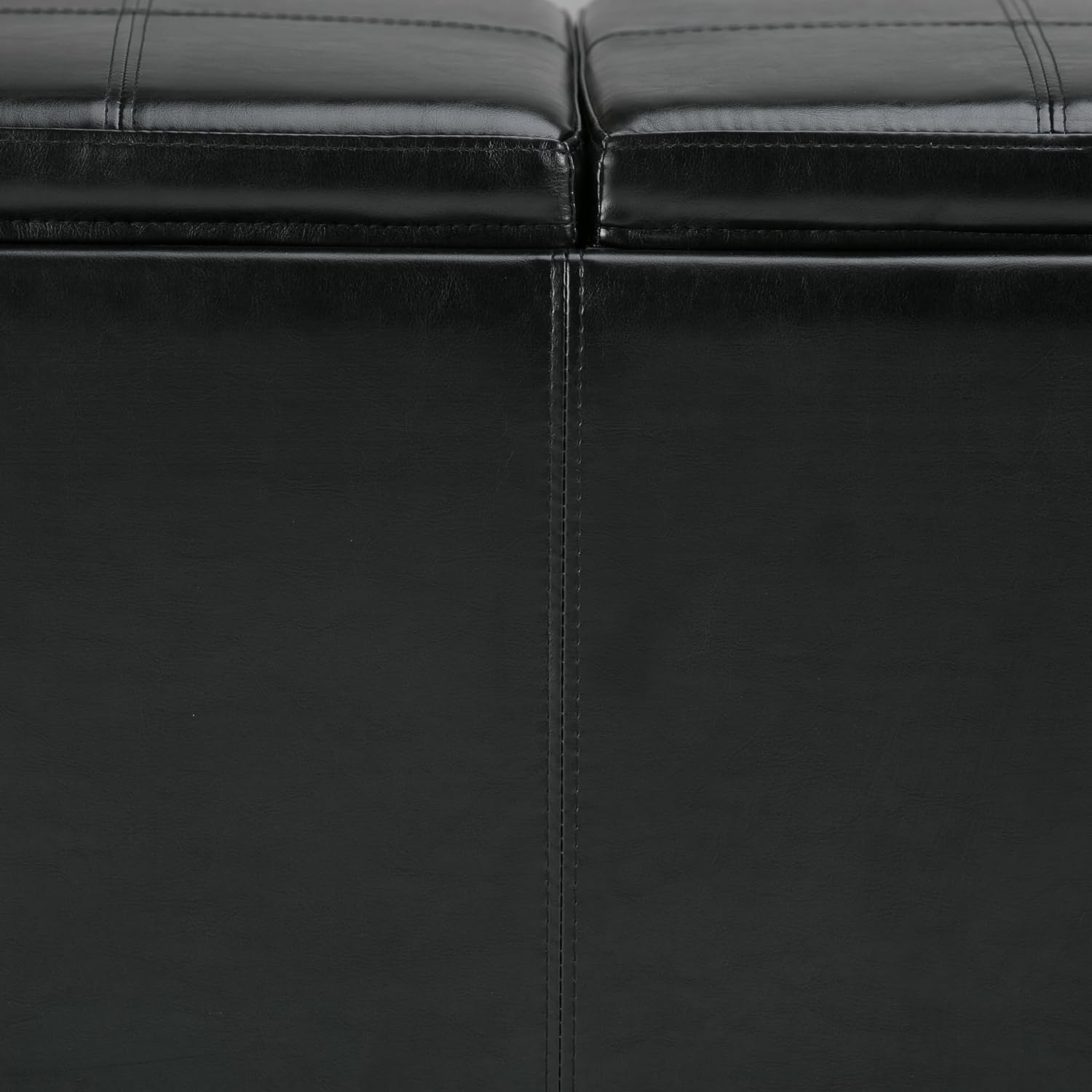 SIMPLIHOME Avalon Storage Ottoman - 42 inch Wide Upholstered Vegan Leather Rectangular Flip-Top Ottoman in Midnight Black, Contemporary Storage Coffee Table Ottoman for Living Room with Hidden Storage