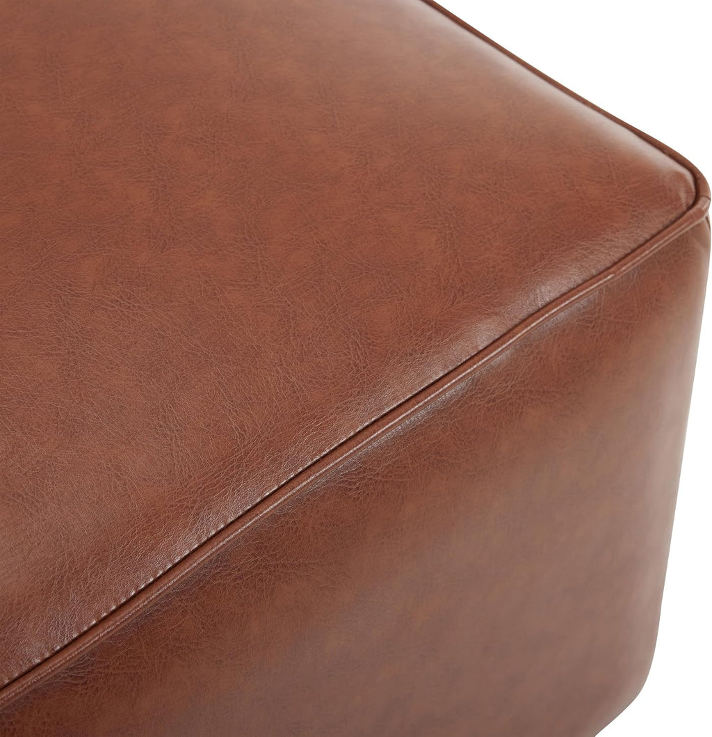 Christopher Knight Home Faux Leather Ottoman Footstool, Square Pouf Poufee Footrest Ottoman Large Seat, Modern Side Table for Living Room Bedroom Home Decor Gifts, Light Brown 30'