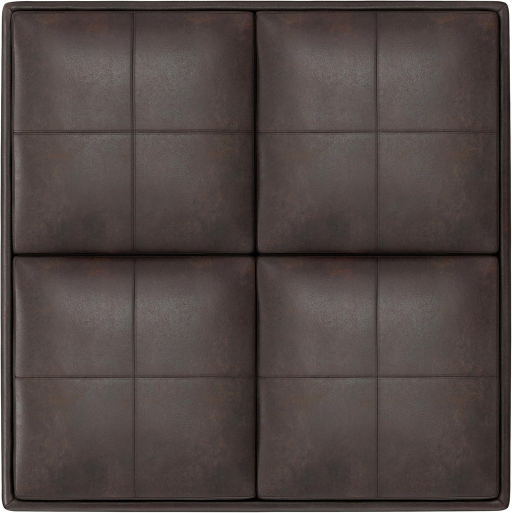 SIMPLIHOME Avalon Wide Contemporary Square Coffee Table Storage Ottoman, Distressed Brown, Table Ottoman