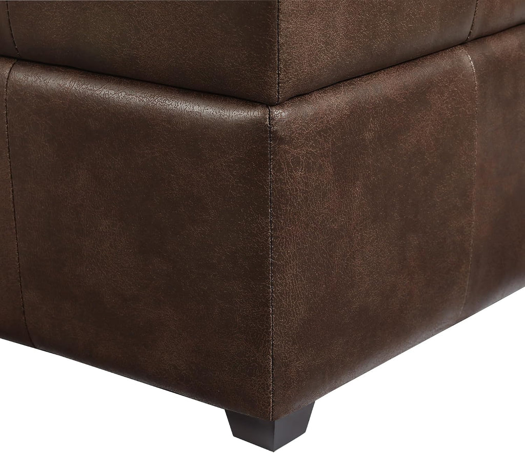 Homebeez 28.3' Storage Ottoman Bench with Faux Leather Upholstery, Button Tufted Lid, Wood Legs - Footrest, Coffee Table, Footstool for Living Room, Mottled Brown