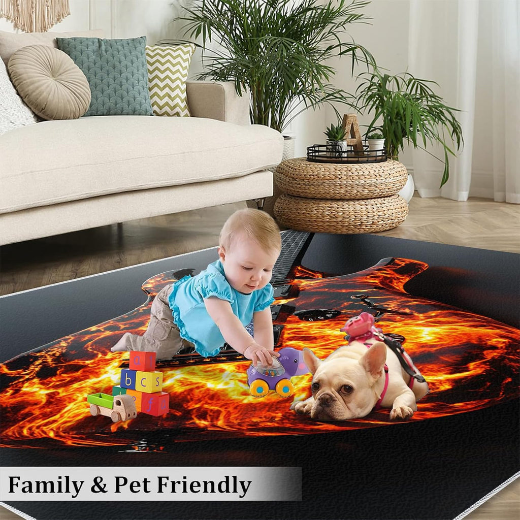 Guitar Rug 5x7-5x7 Rug, Passion Rock Area Rugs for Living Room, Musical Instrument Washable Area Mat for Bedroom, Rock and Roll Carpet, Boys Room Carpet - Guitar Home Decor & Gift