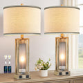 25' Set of 2 Farmhouse Table Lamps for Living Room with USB A+C Ports, Rustic Nightstand Lamp with White Night Light, Vintage Desk Lamp for Entryway Bedroom End Table, 4 Bulbs Included