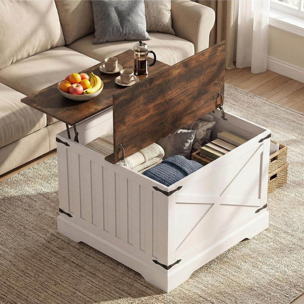 Giantex Farmhouse Lift Top Coffee Table, 31.5' Square Wood Center Table with Large Hidden Storage Compartment & Hinged Lift Top, Accent Cocktail Tea Table, Rustic Living Room Tables (Rustic Brown)