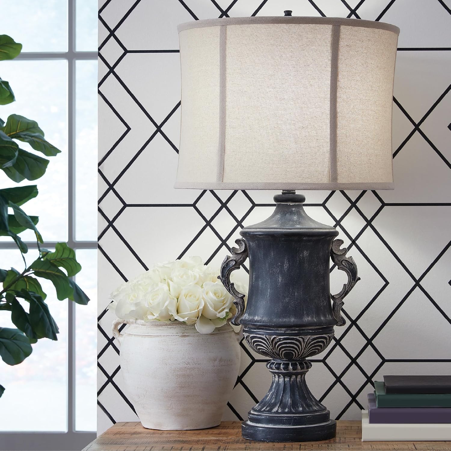 Signature Design by Ashley Morvanford Vintage Polyresin Table Lamp with 3-Way Switch, Black