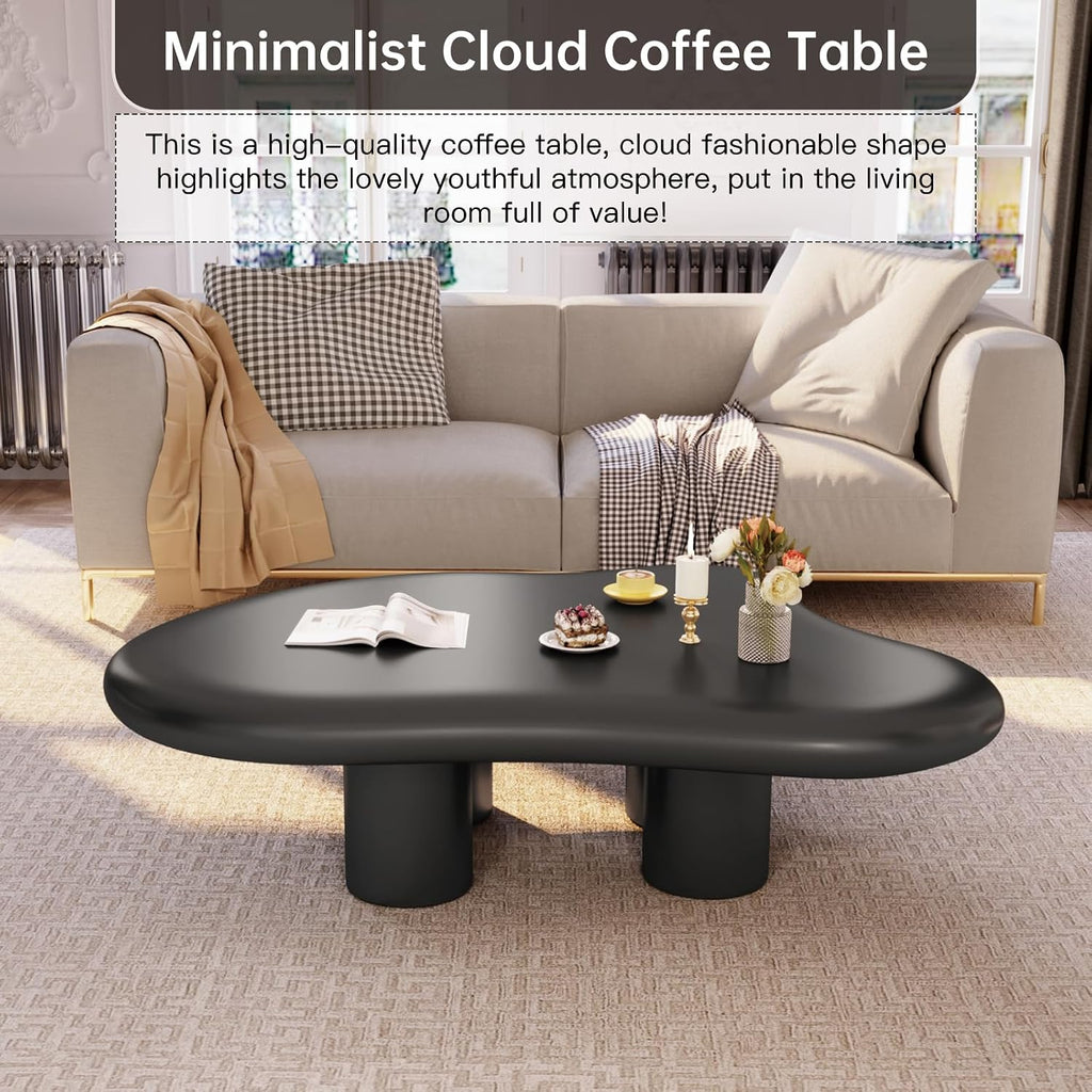 35.43' Black Cloud Coffee Table, Modern Round Edge Coffee Table with 4 Sturdy Support Legs and 2.28' Thick Tabletop,Easy Match for Living Room, Bedroom, Balcony,Patio