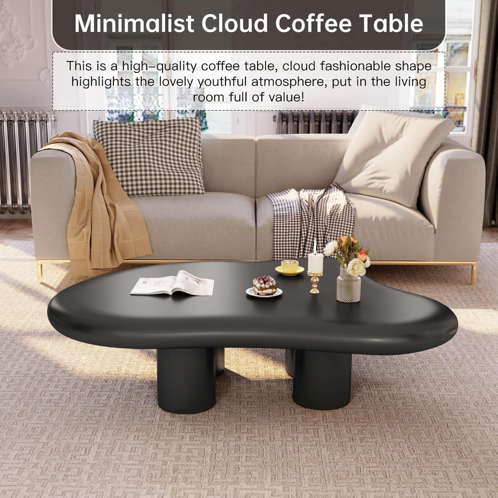 46.06' Black Large Cloud Coffee Table, Modern Round Edge Coffee Table with 4 Sturdy Support Legs and 2.67' Thick Tabletop,Easy Match for Living Room, Bedroom, Balcony,Patio