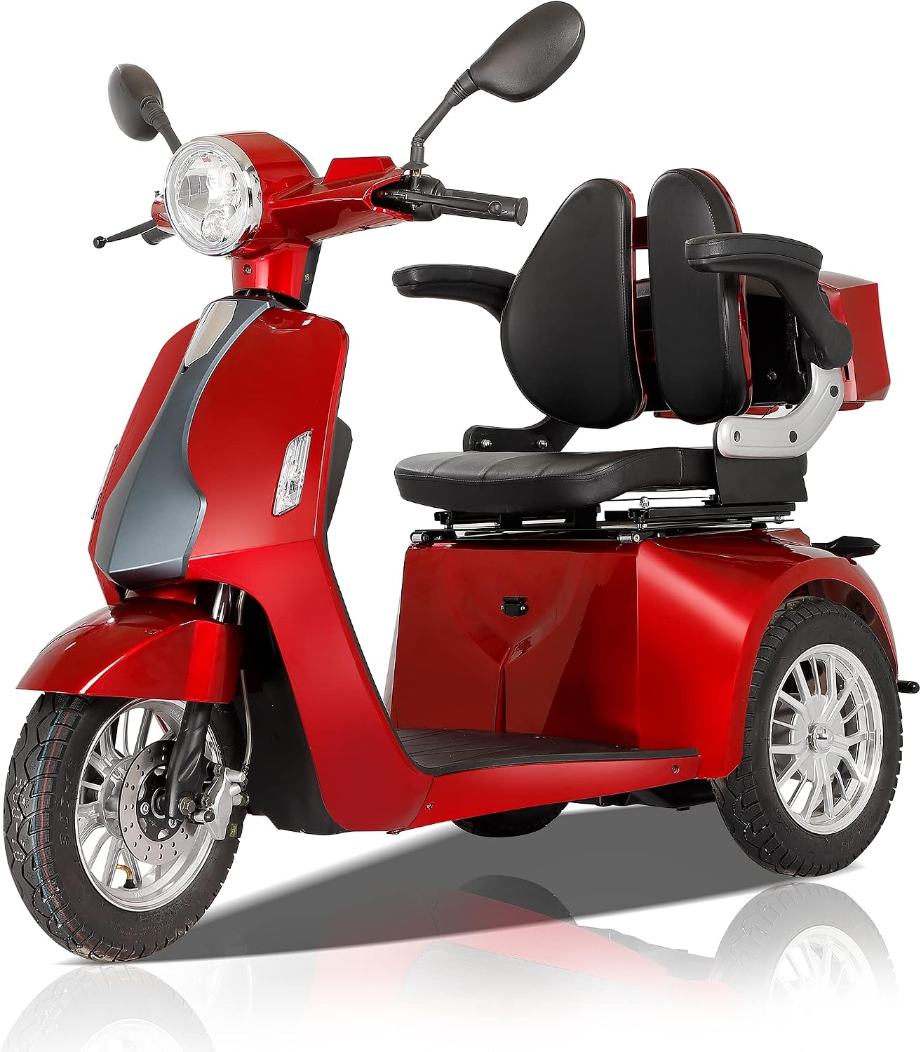 Heavy Duty Mobility Scooters for Seniors & Adults, Electric 3 Wheel Scooter for All Terrain, 800W Powered Disability Scooters for Outdoor Travel with Full Set Lights (Red)