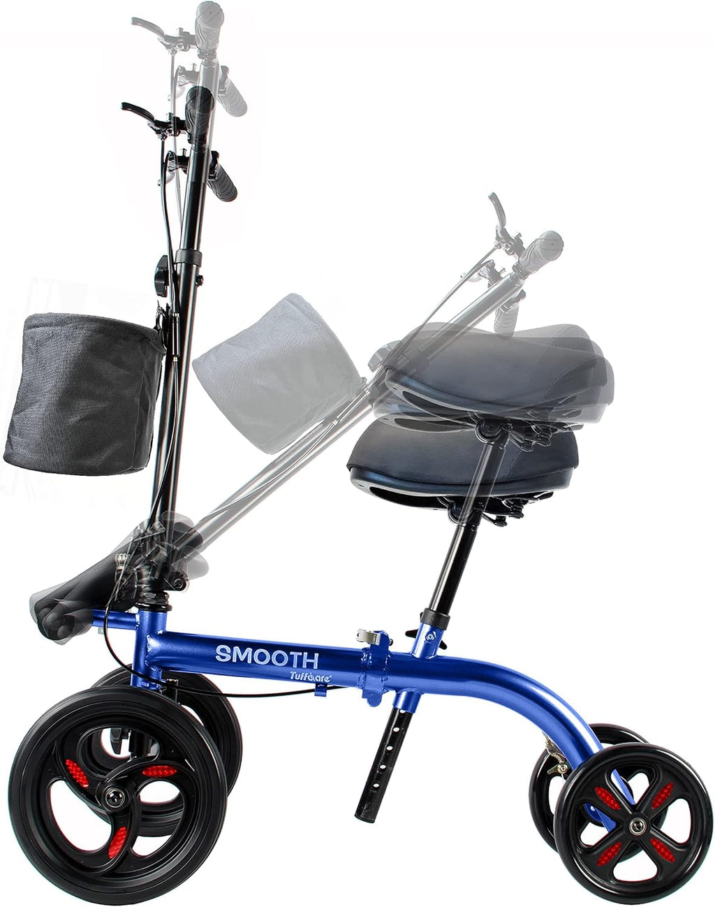 Smooth Seated Knee Scooter, Slow Propelled Steerable Mobility Knee Walker Crutches, Wheelchair Alternative with Dual Brakes, Fits Height of 5'2'-6'3' (Solid Rubber Tires, Cobalt Blue)