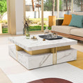 Modern White Square Storage Coffee Table with 4 Drawers for Living Room
