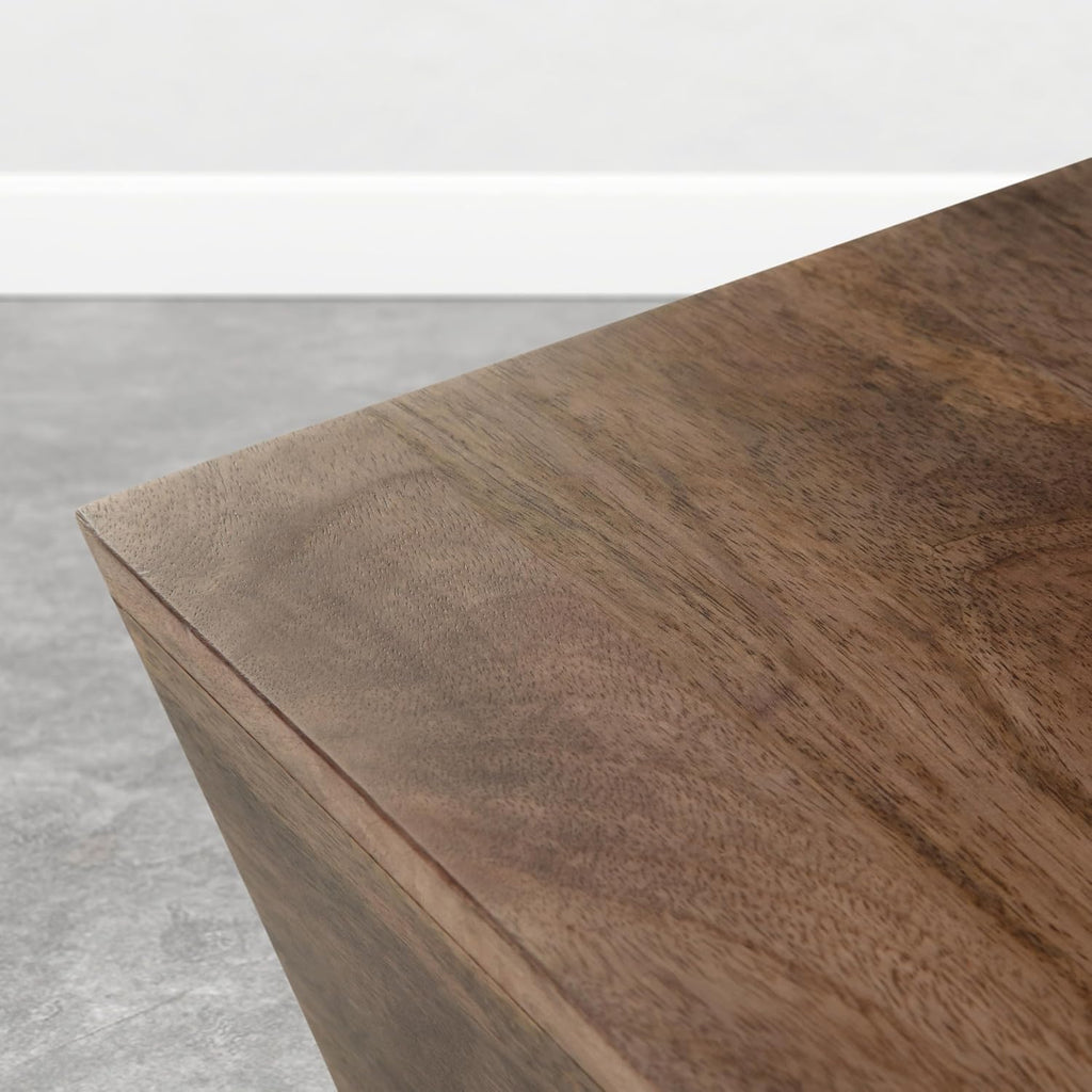 SIMPLIHOME Abba Square Coffee Table - 28 inch Wide Solid Mango Wood Modern Cocktail Table in Acacia Brown, Contemporary Table for Living Room with Low Profile Block Design, Assembled