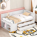 Twin Size White Daybed with Storage Drawers and Shelves,Wooden L-Shaped Corner Day Bed with Headboard & Bookcase for Boys,Girls,Small Room, Guest Room, kids'Room