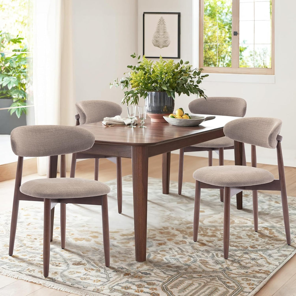 COLAMY Wooden Dining Chairs Set of 2, Modern Fabric Upholstered Dining Room Chair, Farmhouse Kitchen Chair with Foot Pegs, Camel