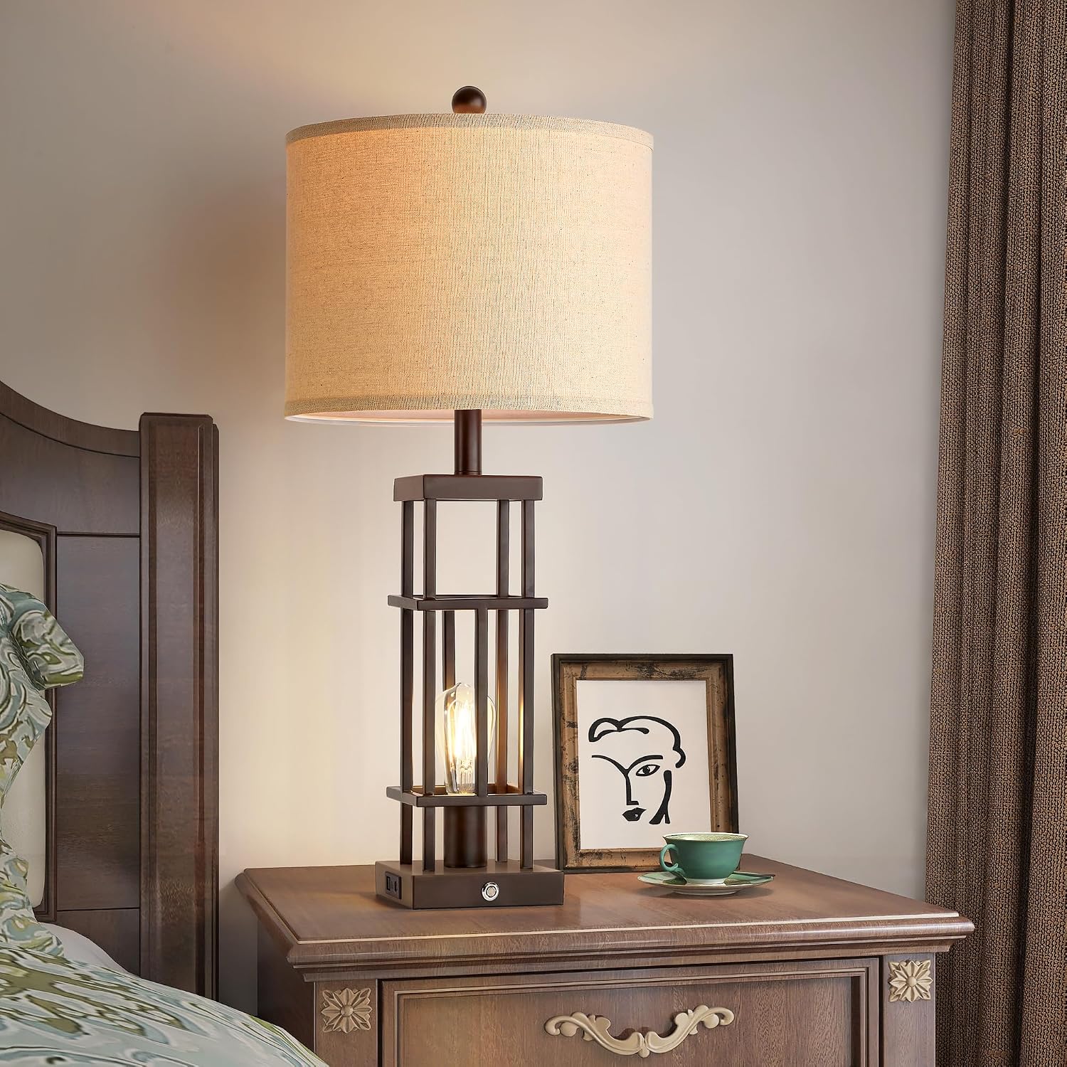 29.5' Table Lamps for Living Room Set of 2, Farmhouse Table Lamps with USB C+A Ports, Touch Control Bedside Lamps with Oil Rubbed Bronze Finish, Bulbs Included