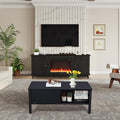TV Stand and Coffee Table Set, Rectangle Fluted Coffee Table and TV Stand with Storage and Sliding Doors, Living Room Coffee Table and TV Stand Set, Mid Century Modern and Low Small (Black)