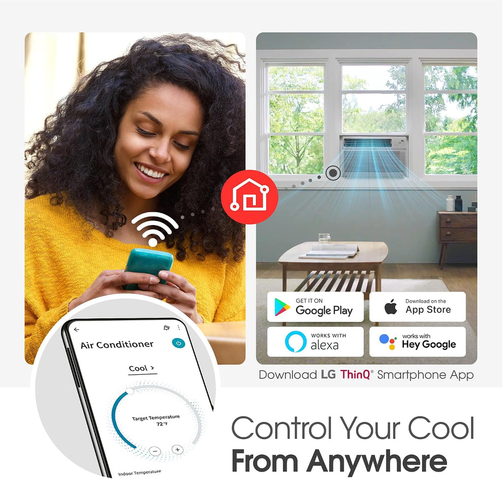 LG 12000 BTU Window Air Conditioner [2024 New]Remote Control WiFi Enabled Works w/LG ThinQ, Alexa, Hey Google,Ultra-Quiet, Washable Filter, Cools Large Rooms up to 550Sq.Ft AC Unit White LW1224RSMX