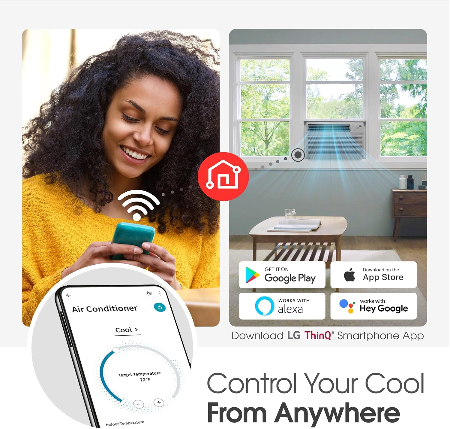LG 12000 BTU Window Air Conditioner [2024 New]Remote Control WiFi Enabled Works w/LG ThinQ, Alexa, Hey Google,Ultra-Quiet, Washable Filter, Cools Large Rooms up to 550Sq.Ft AC Unit White LW1224RSMX