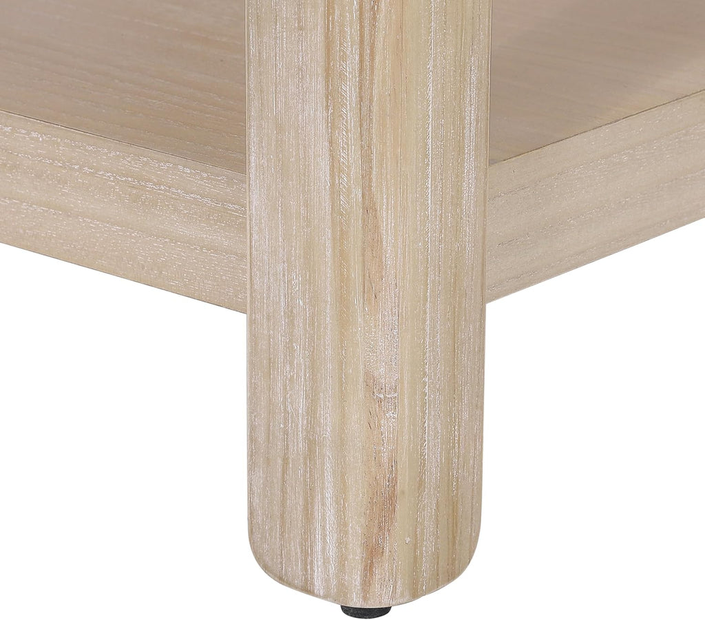 Henf 34.7' Square Coffee Table, Large 2-Tier Solid Wood Coffee Table with Open Storage Shelf and Soft Rounded Corner, Wood Cocktail Center Tea Coffee Tables for Living Meeting Room,Natural