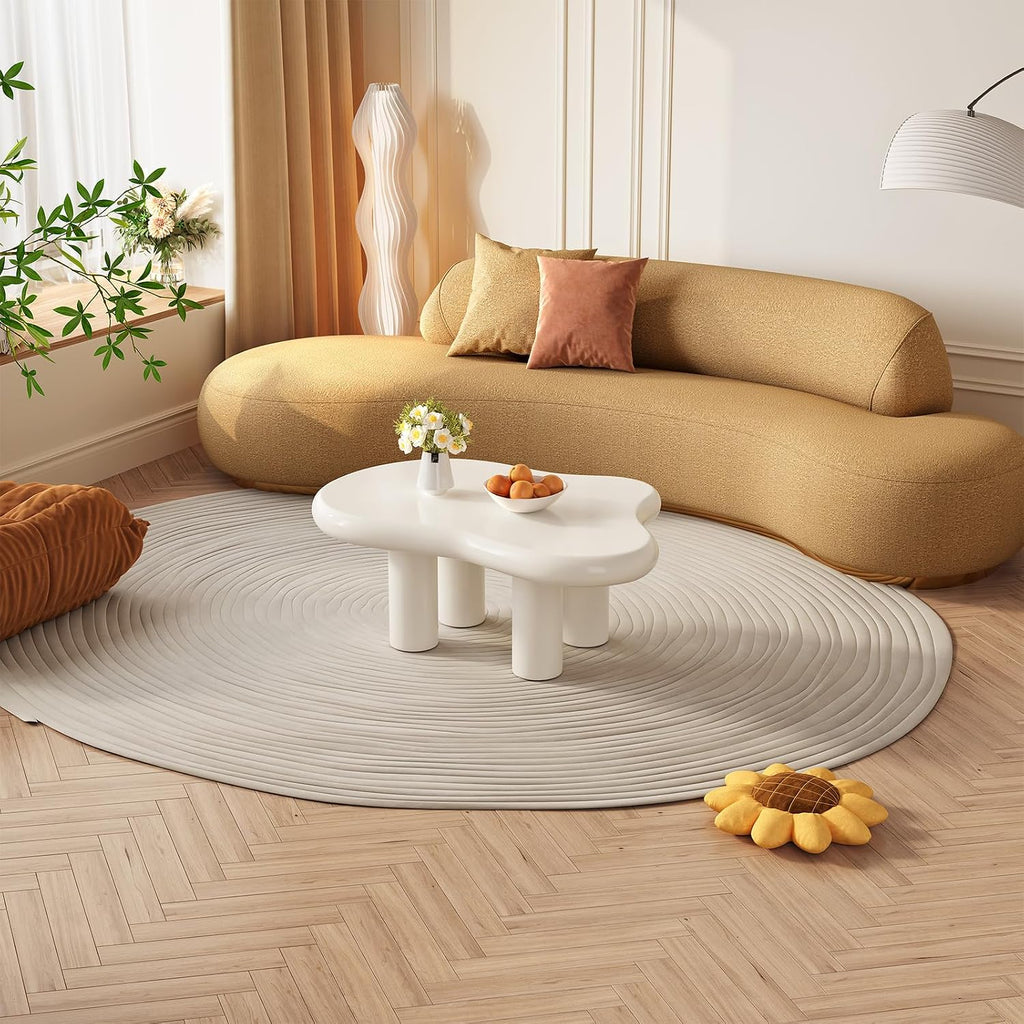 Guyii Cloud-Shaped Coffee Table, Modern Sofa Table with 4 Legs, Cream White Center Table, Small Irregular Tea Table for Living Room, Easy Assembly (White)