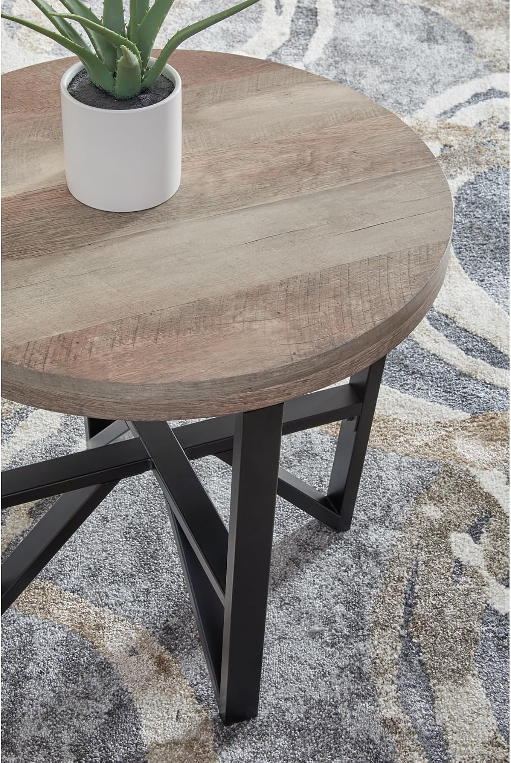 Signature Design by Ashley Deanlee Contemporary Table Set with Metal Frame, Set of 3, Light Brown & Black