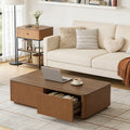 SSLine 47.2' Hammered Wood Coffee Table with 2 Storage Drawers, Modern Rectangle Center Table with Curved Edges & Textured Finish for Living Room Home Office,Brown