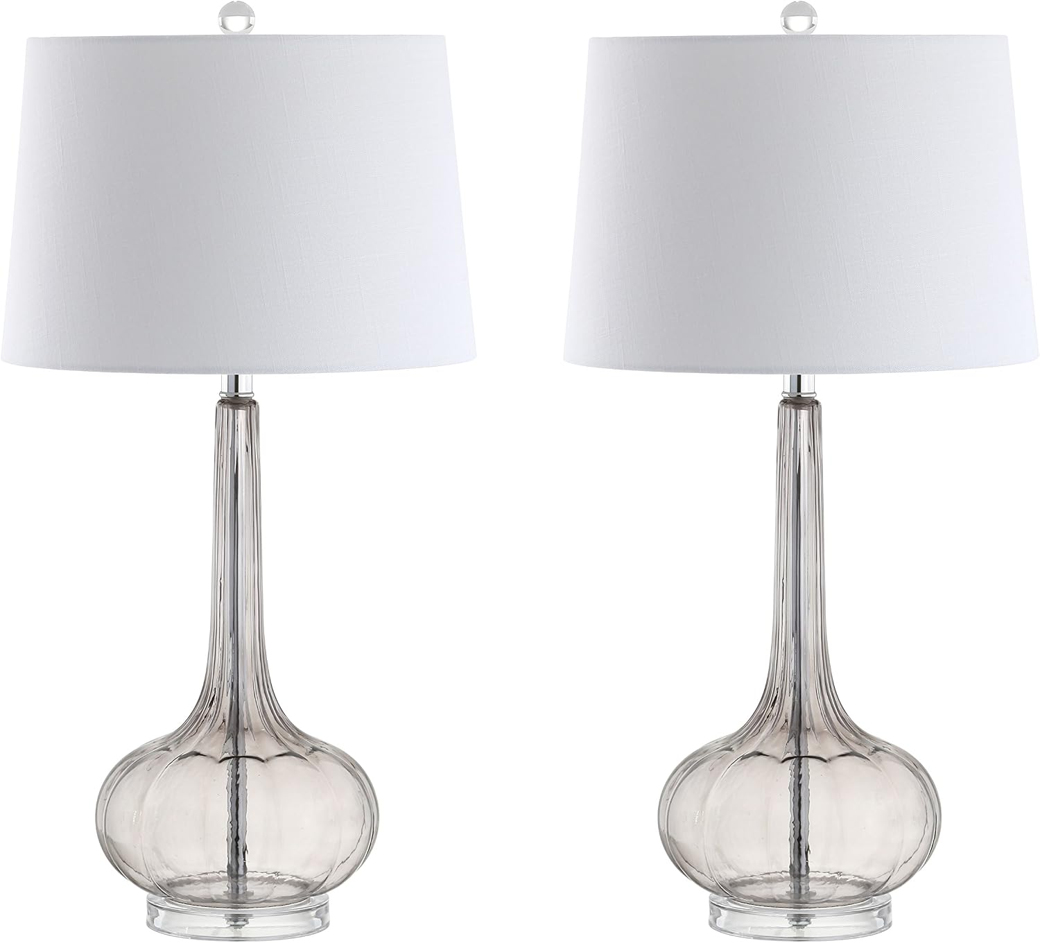 JONATHAN Y 28.5' Smoke Gray Glass Teardrop LED Table Lamp Set of 2 for Living Room Bedroom Nightstand, White Linen Shade Modern Transitional Bedside Desk Lamp (JYL1079D-SET2)