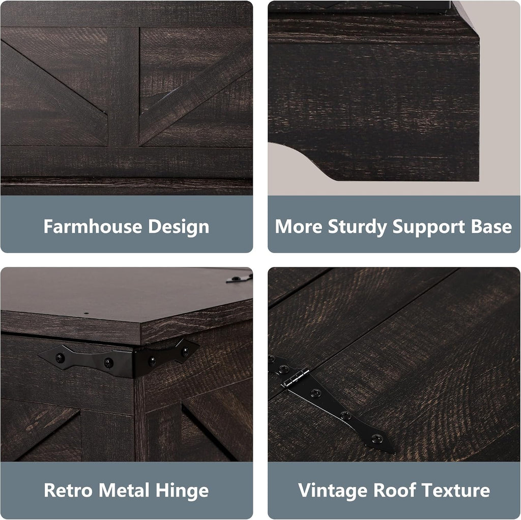 LOUVIXA Vintage Storage Coffee Table, Lift Top Coffee Table, Square Center Table, Living Room Tables, Wood Tea Table (Retro Brown)