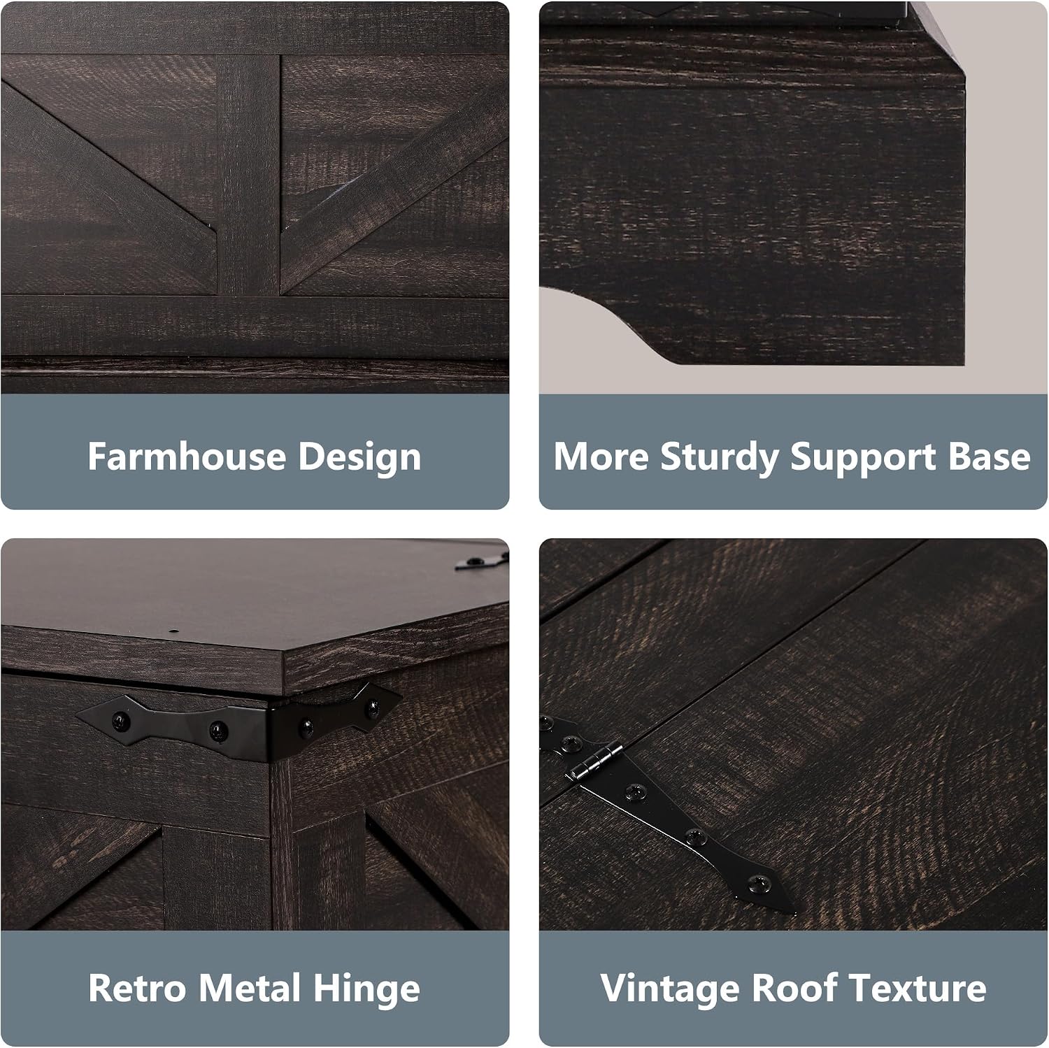 LOUVIXA Vintage Storage Coffee Table, Lift Top Coffee Table, Square Center Table, Living Room Tables, Wood Tea Table (Retro Brown)