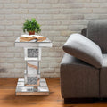 Silver Mirrored End Table With Crystal Inlay, Modern Side Table Accent Table, Square Small Coffee Table for Living Room, Bedroom