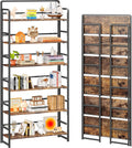 4NM No Assembly Extra Wide 6 Tiers Folding Bookshelf Storage Shelves Vintage Bookcase Standing Racks Study Organizer Home Office (Rustic Brown Black)