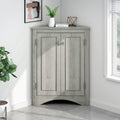 Knocbel 31.5' Height Corner Floor Storage Cabinet with Brushed Nickel Knobs, 2 Doors and Adjustable Shelves, Bathroom Pantry Corridor Free Standing Triangle Organizer Unit (Oak)