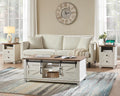 AMERLIFE 3-Piece Farmhouse Living Room Table Set - Coffee Table with Sliding Barn Doors & End Table Set of 2 with Charging Station and Storage Drawers, Rustic White