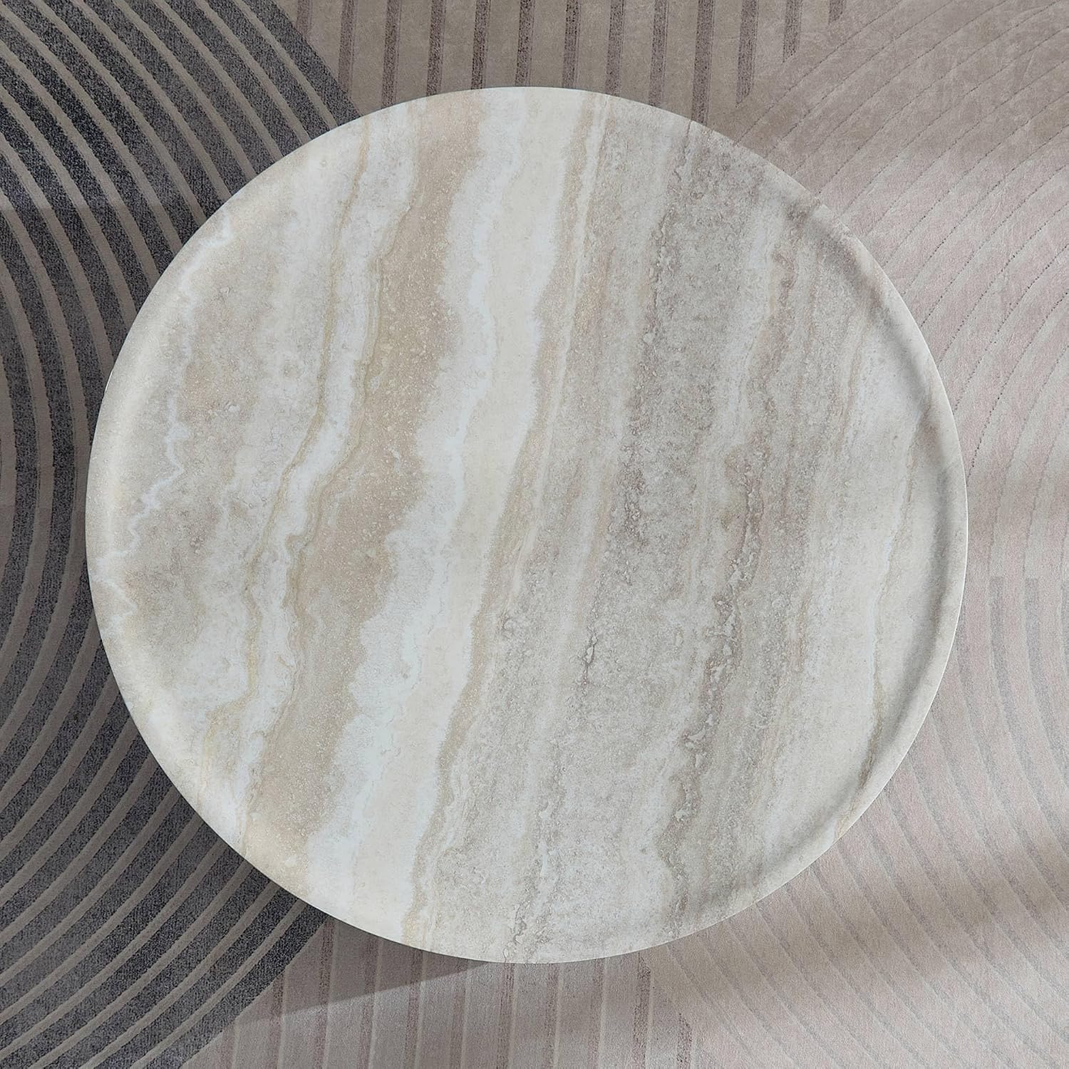 Round Coffee Tables for Living Room, Faux Mars Pattern Pedestal CoffeeTables Mid Century Modern Minimalist Side Tables Travertine Stone Pattern Accent End Table for Apartment, Office Fibgerglass Beige
