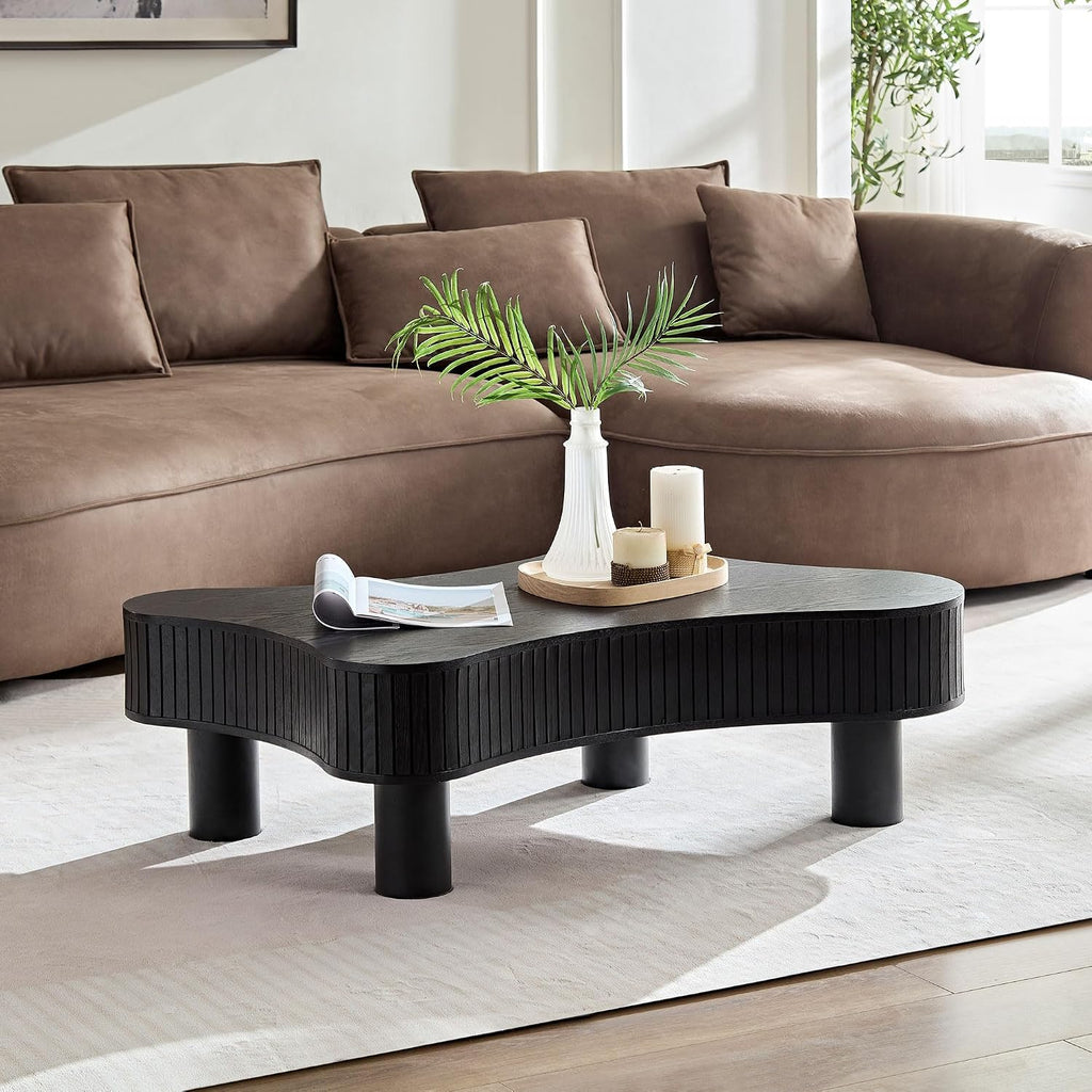 JUSTONE Wood Coffee Table - 42.52' Mid Century Modern Wooden Coffee Tables for Living Room, Accent Center Table Side Table with Solid Wood Leg Center Table for Apartment (Black)