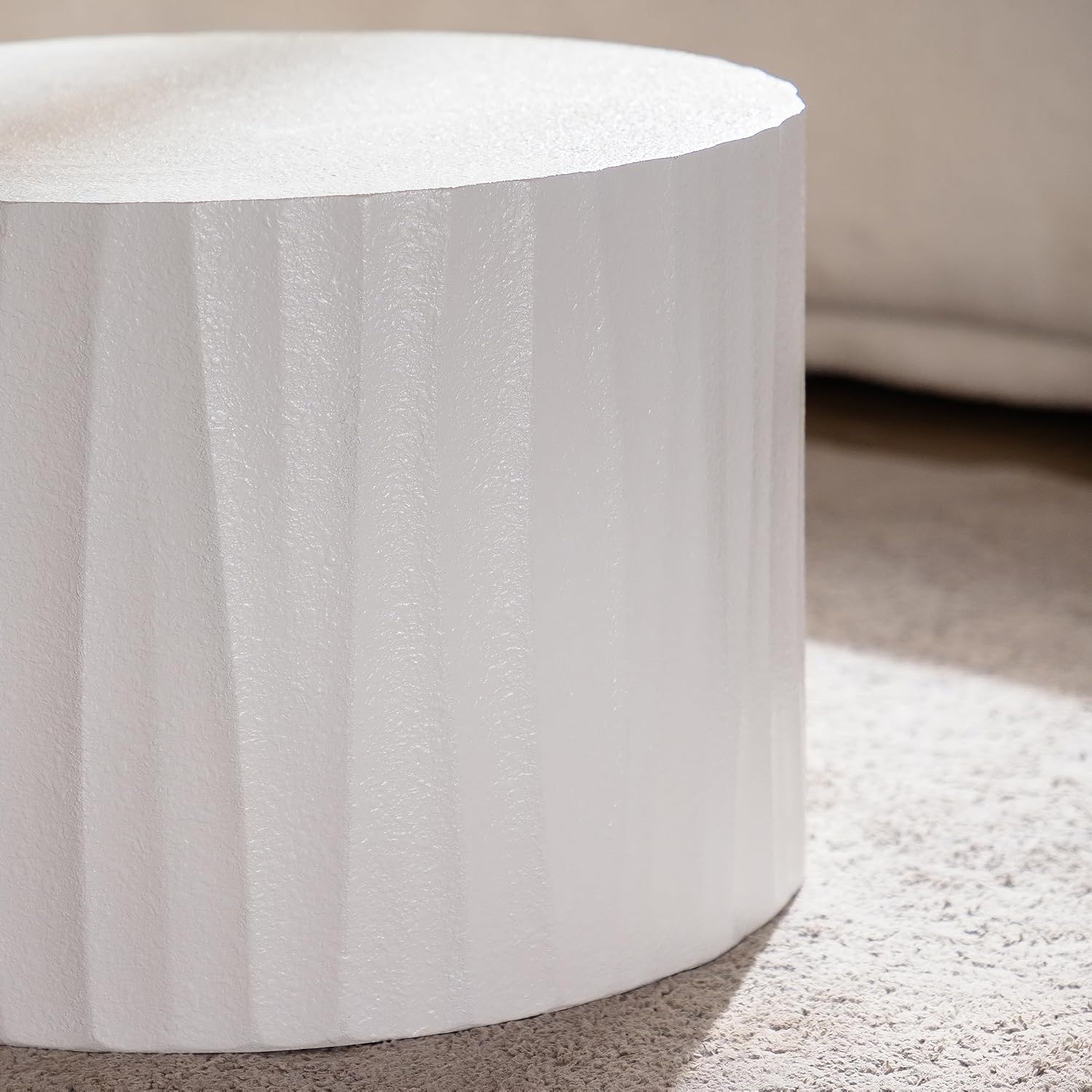 Nesting Coffee Table Set of 2, Modern Round Wooden Drum Side End Coffee Tables for Living Room, Bedroom, White-03