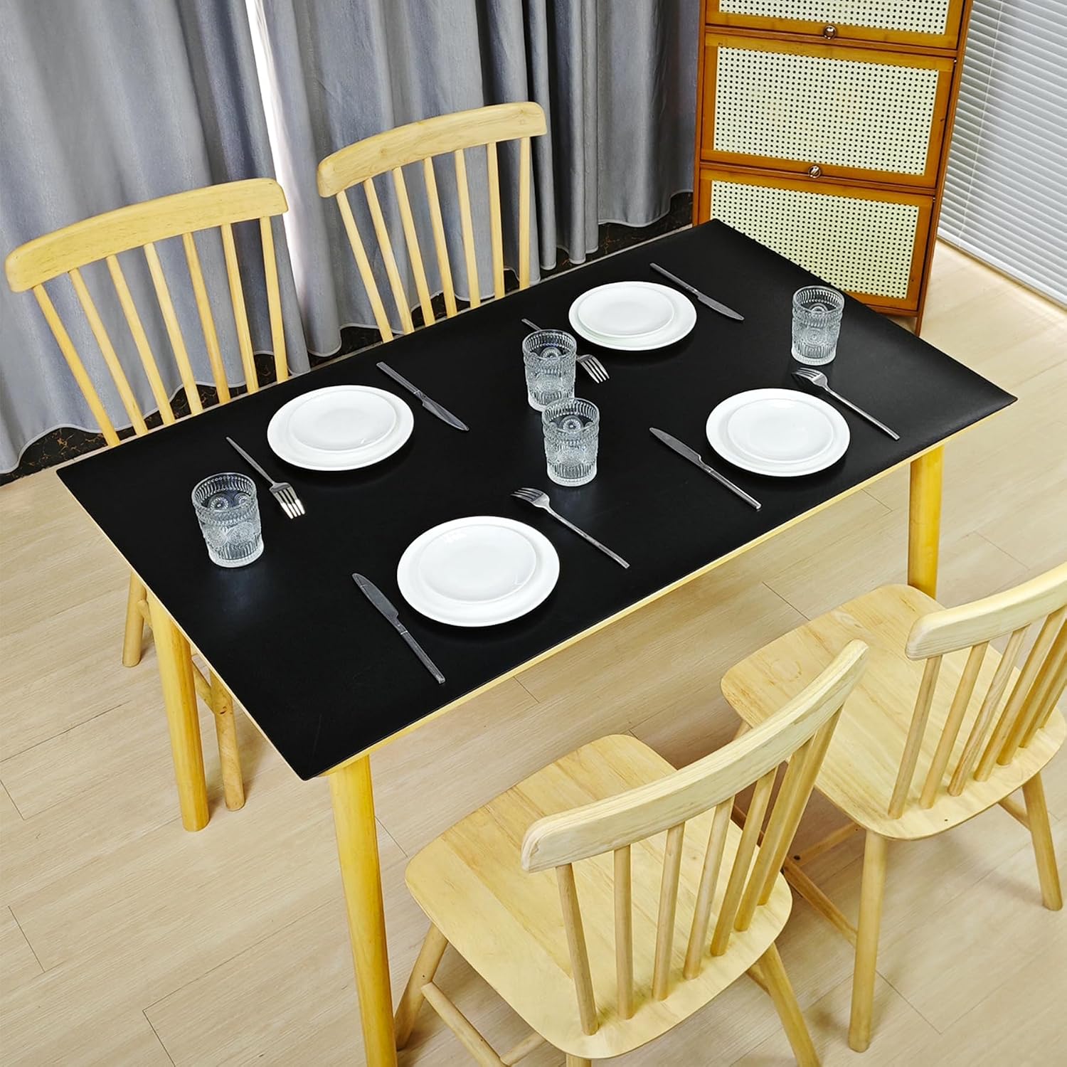 Small Square Tablecloth Black Matte Thickness 1.5mm, Waterproof, High-Temperature Resistant, Plastic Dining Table Cover Protector, Table Protectors for Sofa Table/Media Dresser Stand, 30x102 Inch