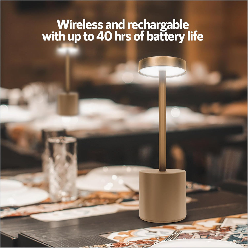 Upper Midland Products 10 Pack - Gold Rechargeable Cordless Table Lamps, Portable LED Desk Lamps, Dimming 5000mAh Rechargeable Battery Powered LED Lighting for Restaurant,Bar, Bedroom, Outdoor, Party