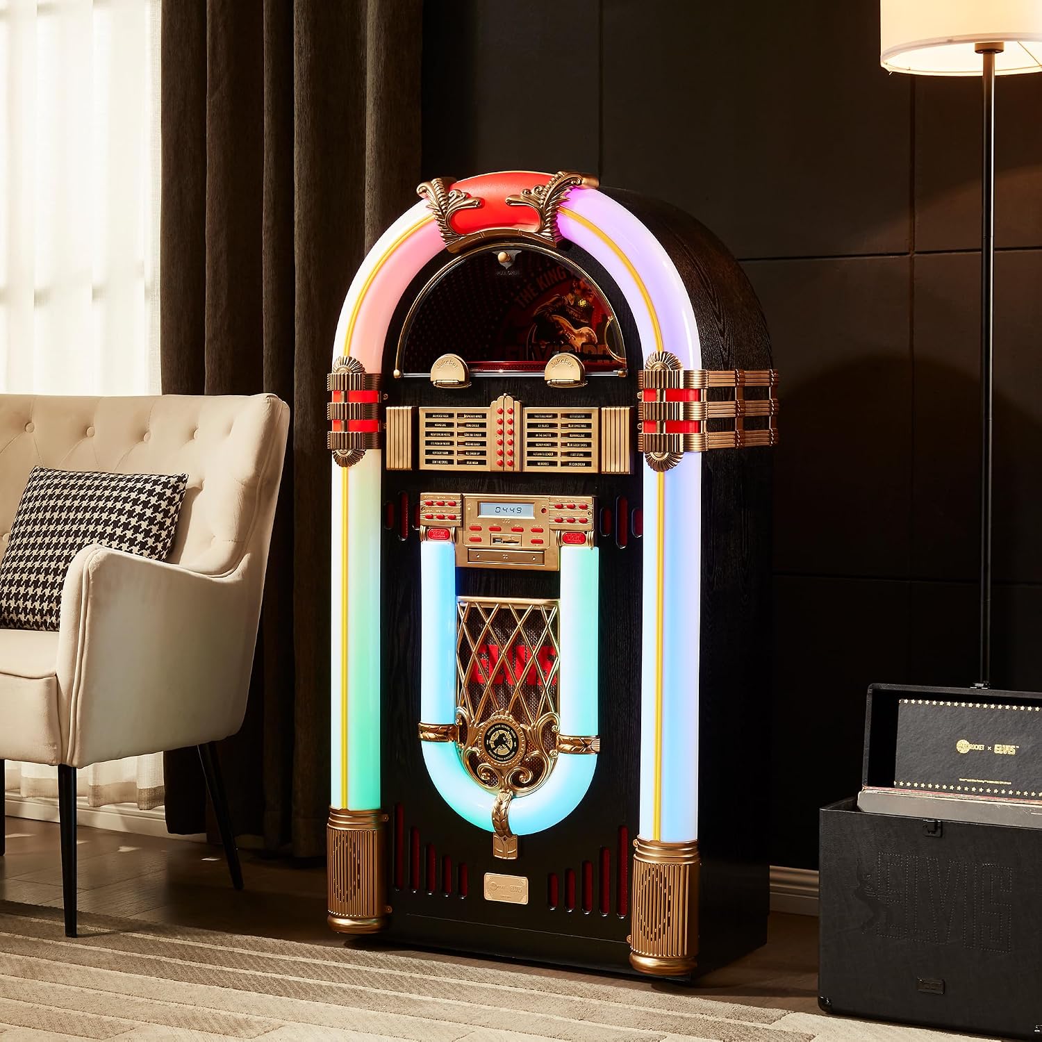 Arkrocket Full Size Jukebox Vinyl Record Player Bluetooth USB SD CD Player Radio Retro Turntable Classic Jukebox… (Saturn V - Elvis 68)