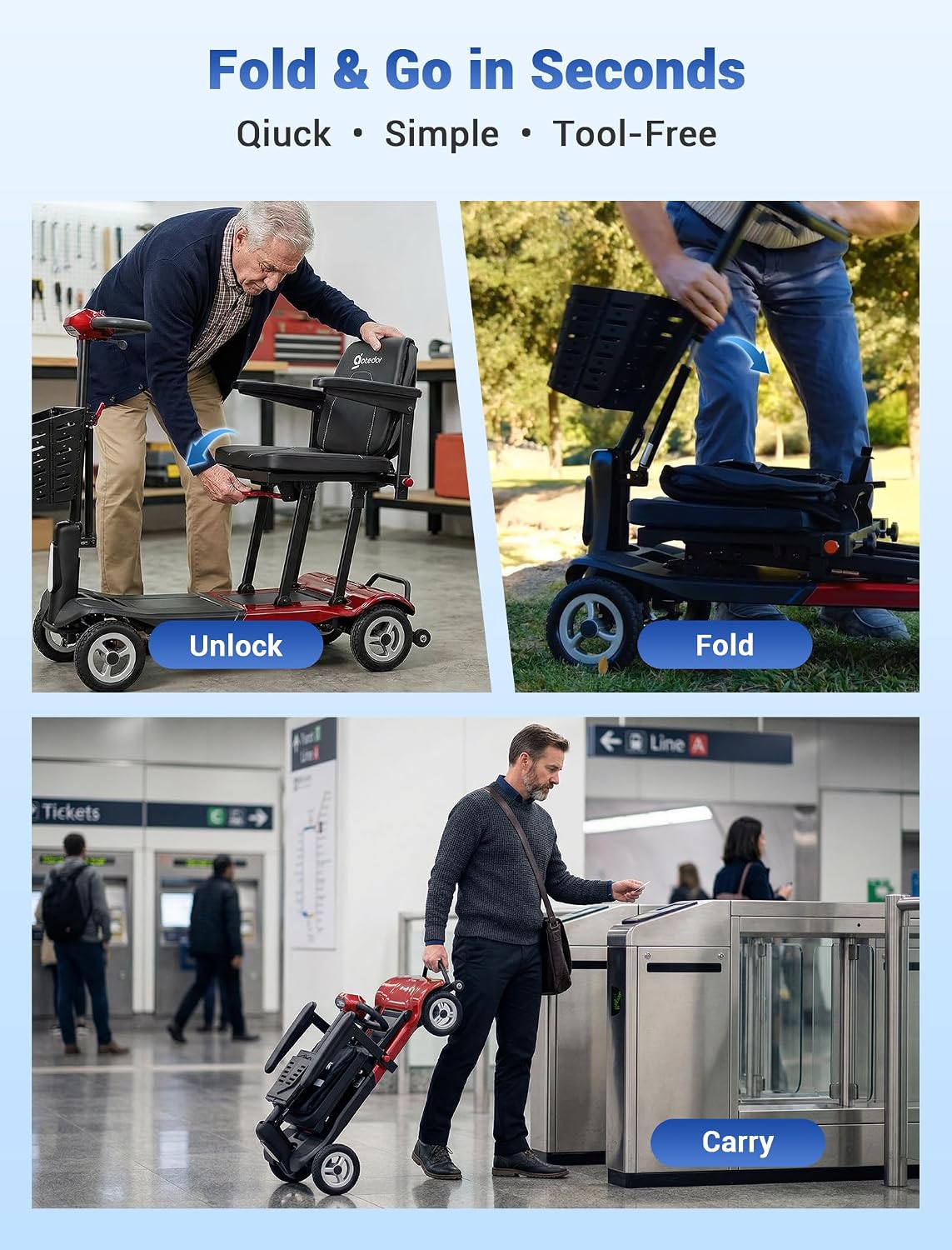 Aotedor Ultra Lightweight Mobility Scooter for Adults, 36 lbs Foldable Electric Scooter with Dual Lithium Batteries, 22 Miles Range Portable Travel Scooter for Seniors, Airline Approved