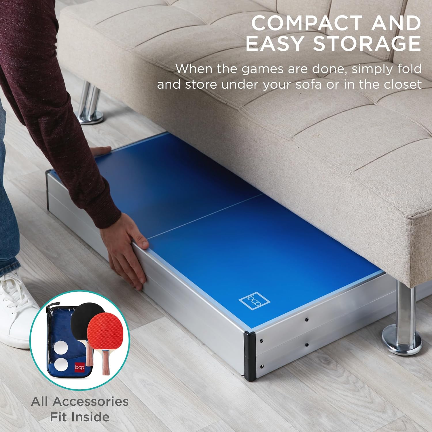 Best Choice Products Portable Ping Pong Table, Mid-Size Folding Indoor Outdoor Table Tennis w/ 2 Paddles, 4 Balls Included, Carrying Bag