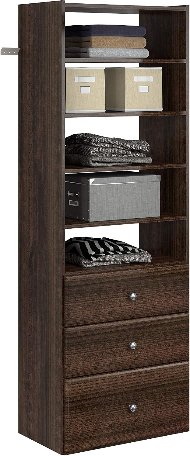 Easy Track PH40-TR Premium Tower Closet Storage Wall Mounted Wardrobe Organizer Kit System with Shelves & Drawers for Bedroom in Truffle with Hardware
