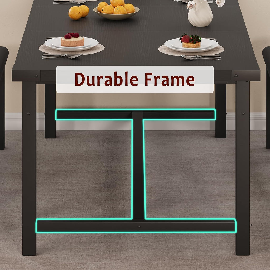IDEALHOUSE 3 Piece Dining Table Set for 4-6, 63' Extendable Thick Metal Frame Kitchen Table with 2 Upholstered Benches Set for 6, Rectangle Wooden Dinette Table Set for Dining, Apartment, Retro Black