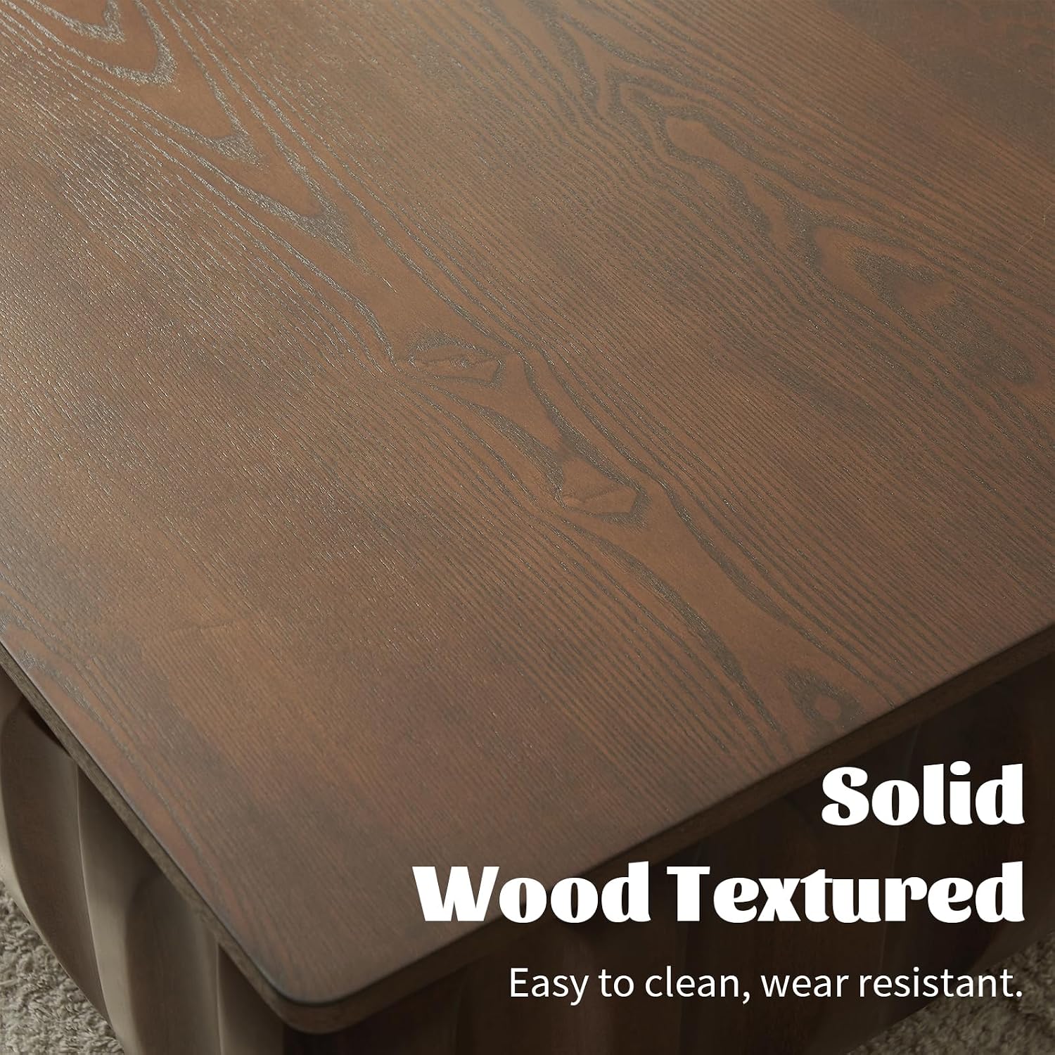 LKTART 31' Lift Top Coffee Table for Living Room, Fluted Coffee Table with Hidden Storage Compartment, Mid Century Modern Solid Wood Veneer Square Center Table for Office Apartment Small Space, Walnut