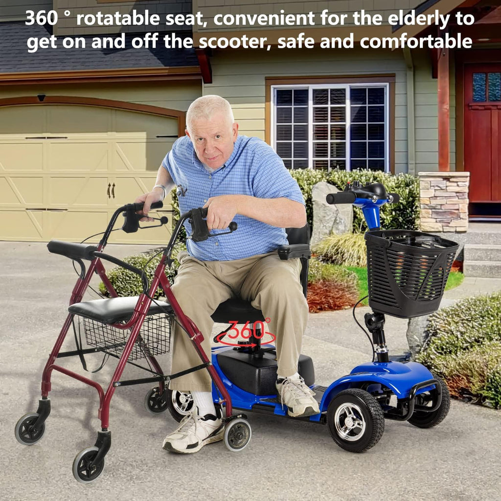 FERBAM 4 Wheel Mobility Scooter, Electric Power Mobile Wheelchair for Seniors Adult with Lights Collapsible and Compact Duty Travel Scooter w/Basket and Extended Battery Blue 1.0 Count
