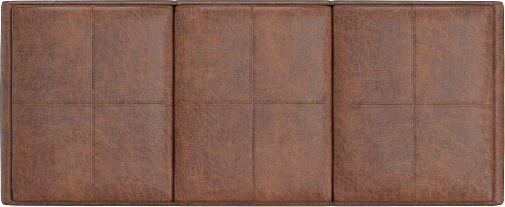 SIMPLIHOME Avalon Storage Ottoman - 42 inch Wide Upholstered Vegan Leather Rectangular Flip-Top Ottoman in Distressed Saddle Brown, Contemporary Coffee Table Ottoman for Living Room with Storage
