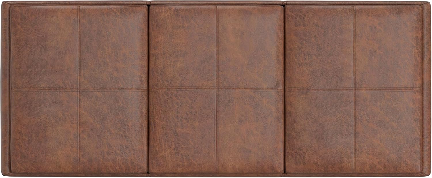 SIMPLIHOME Avalon Storage Ottoman - 42 inch Wide Upholstered Vegan Leather Rectangular Flip-Top Ottoman in Distressed Saddle Brown, Contemporary Coffee Table Ottoman for Living Room with Storage