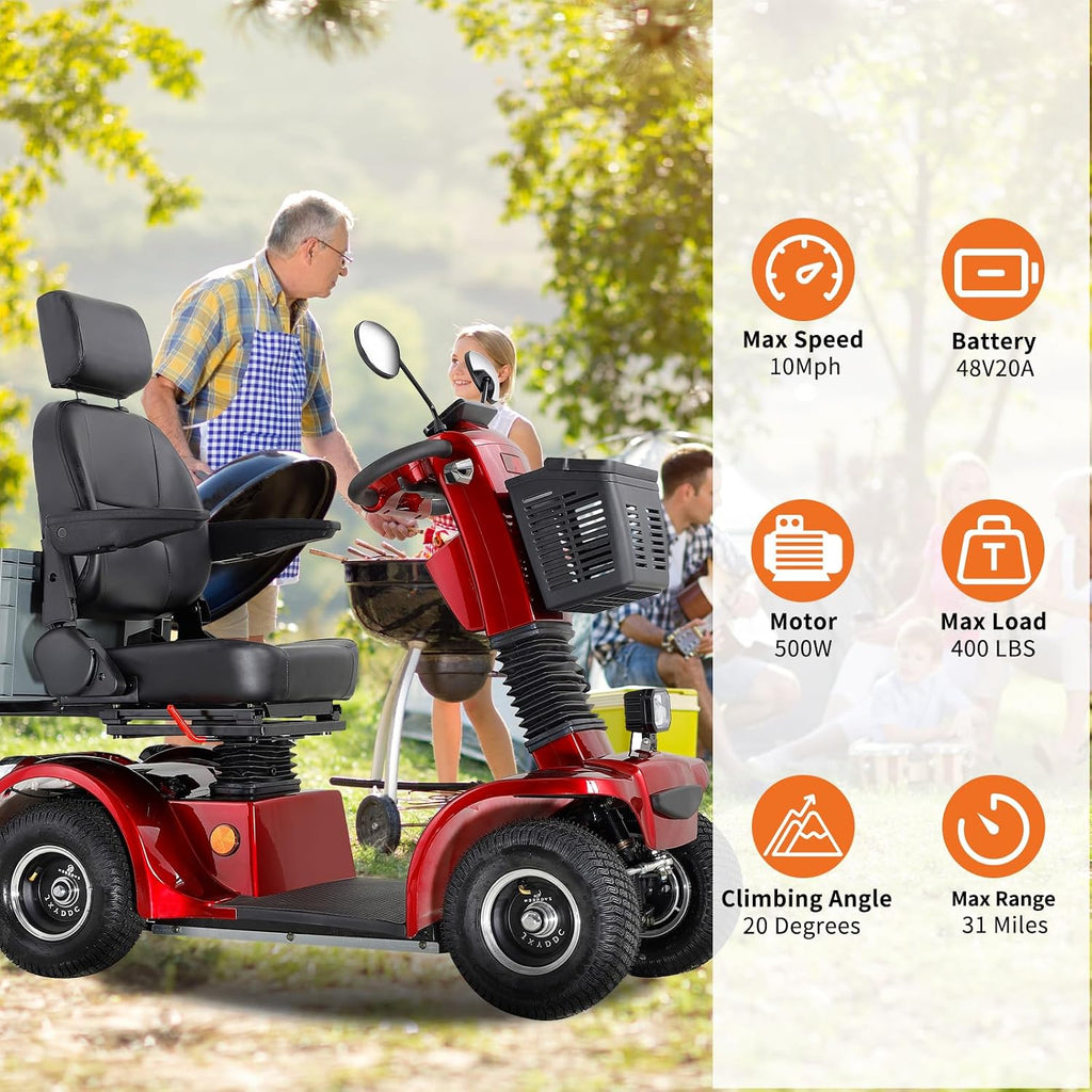 All Terrain Mobility Scooter for Seniors,Heavy-Duty 4 Wheel Mobility Scooters Mobility Scooter,Handicap Scooters for Adults with 3-Speed Travel Long