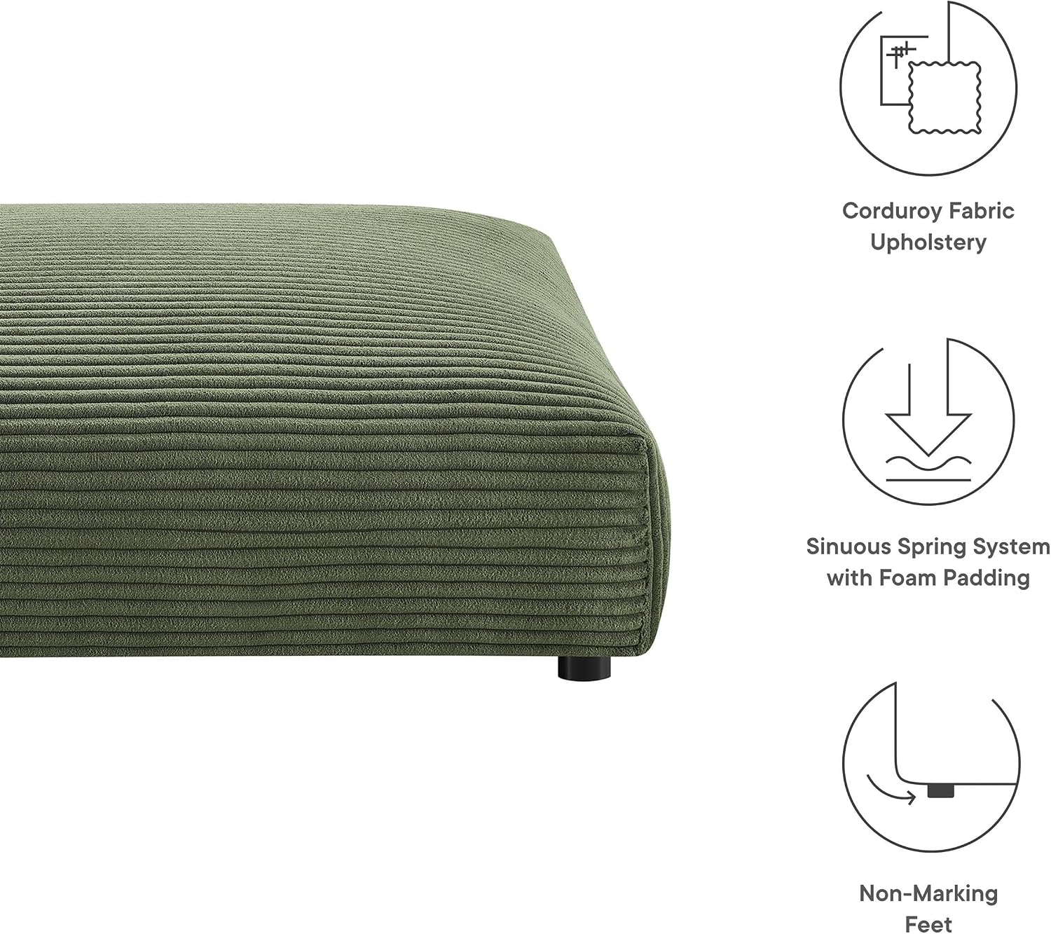Modway Solace Modular Corduroy Ottoman in Fern - Oversized Square Ottoman Coffee Table - Corduroy Upholstered Ottoman Seat - Modern Large Footstool - Soft Sitting Stool Couch Table for Living Room