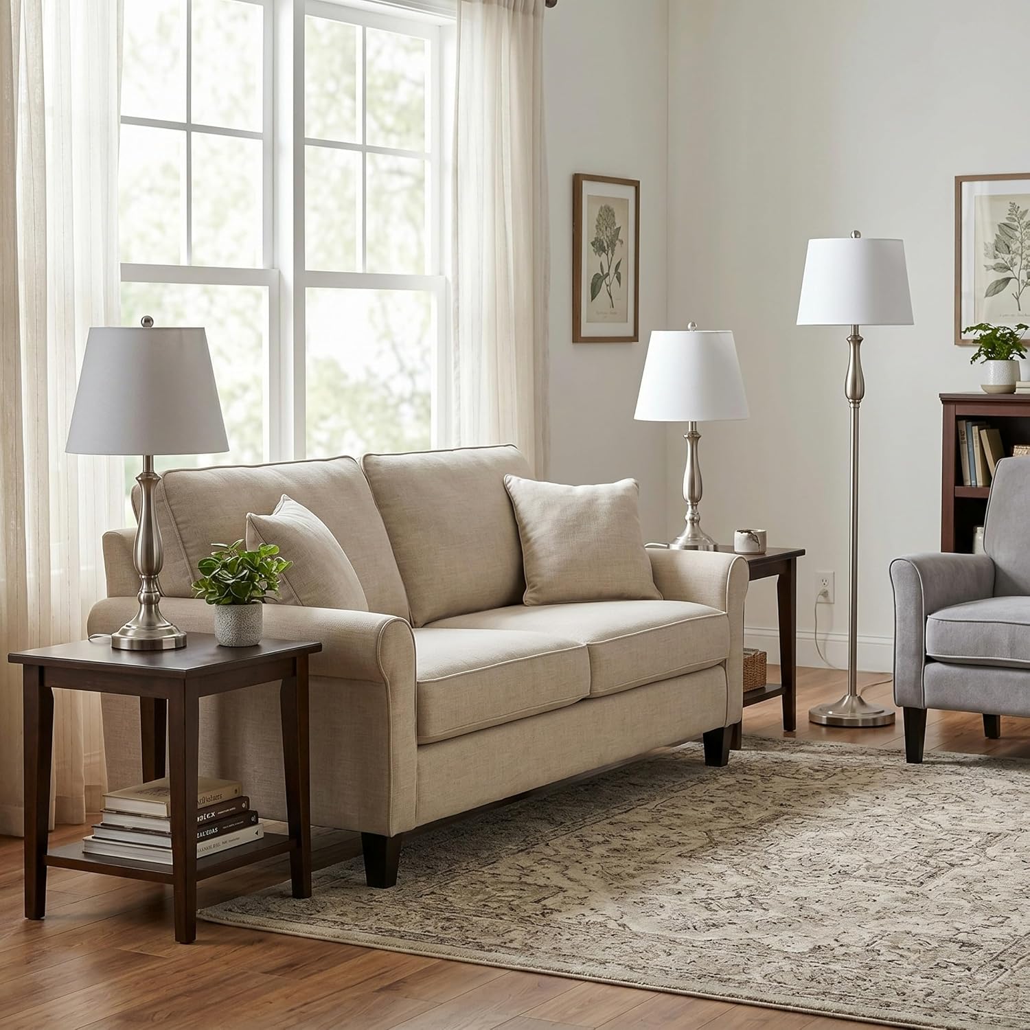 3-Piece Home Lighting Set - Coordinating Bundle with 2 Table Lamps and 1 Floor Lamp for Home and Office Decor by Lavish Home (Silver)