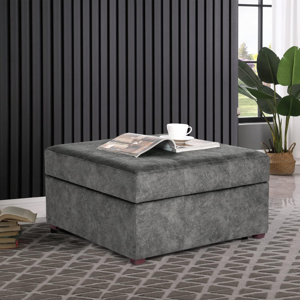 Homebeez Storage Ottoman Bench Fabric Button Tufted Coffee Table Footstool, Footrest with Wood Legs for Living Room (Black Gray)